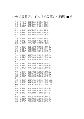 年终述职报告、工作总结段落内小标题20组