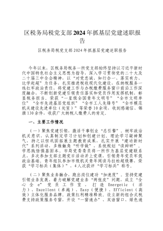 区税务局税党支部2024年抓基层党建述职报告