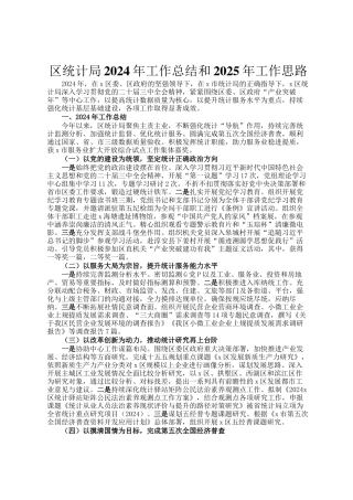 区统计局2024年工作总结和2025年工作思路