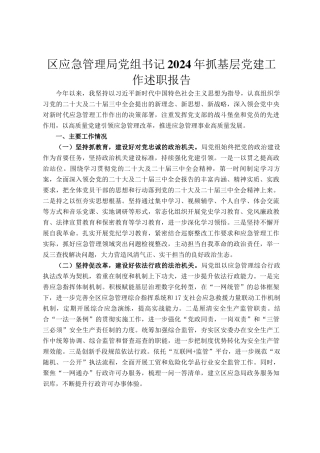 区应急管理局党组书记2024年抓基层党建工作述职报告