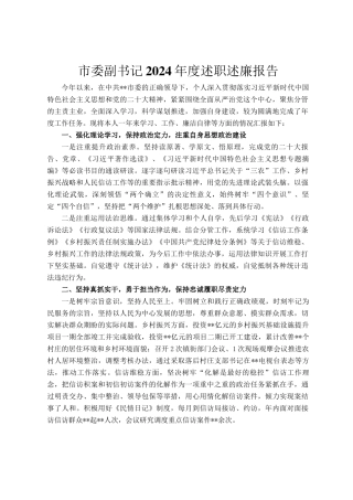市委副书记2024年度述职述廉报告
