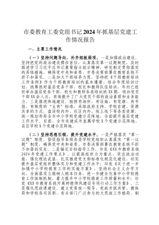 市委教育工委党组书记2024年抓基层党建工作情况报告