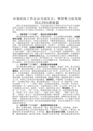 市委政协工作会议交流发言：聚智聚力促发展 同心同向谱新篇