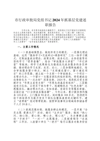 市行政审批局党组书记2024年抓基层党建述职报告