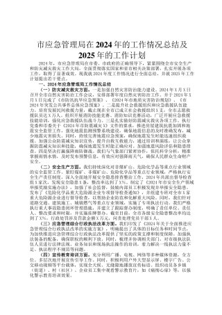 市应急管理局在2024年的工作情况总结及2025年的工作计划