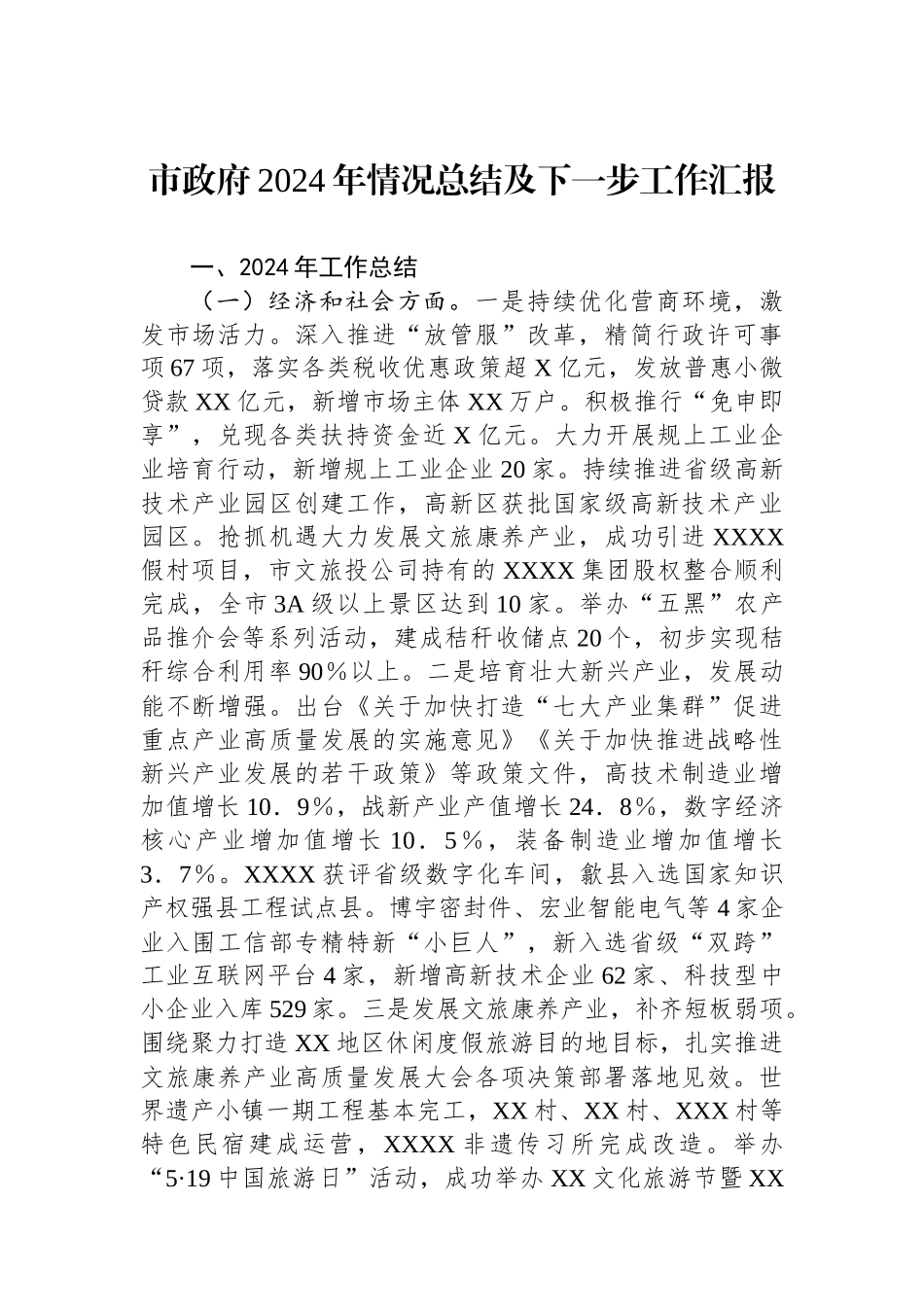 市政府2024年情况总结及下一步工作汇报_第1页