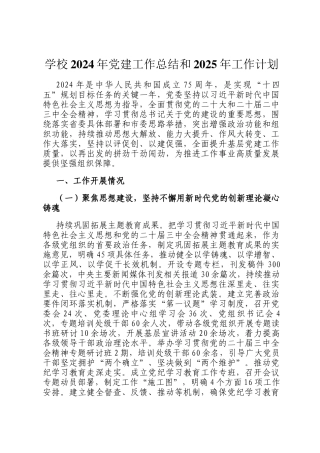 学校2024年党建工作总结和2025年工作计划