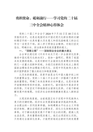 勇担使命，砥砺前行——学习党的二十届三中全会精神心得体会
