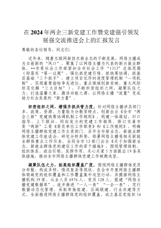 在2024年两企三新党建工作暨党建强引领发展强交流推进会上的汇报发言