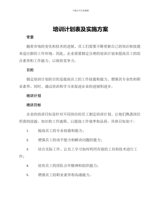 培训计划表及实施方案