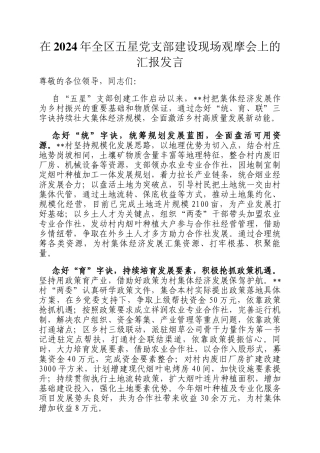 在2024年全区五星党支部建设现场观摩会上的汇报发言