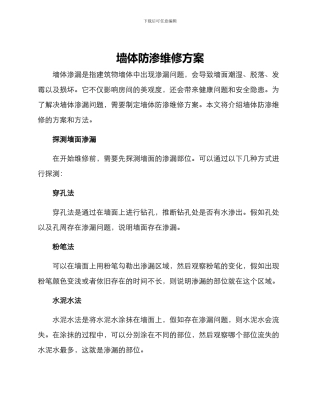 墙体防渗维修方案