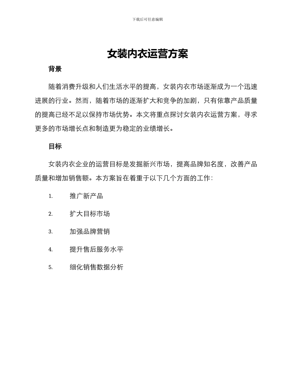 女装内衣运营方案_第1页