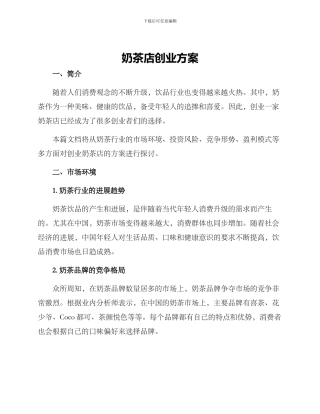 奶茶店创业方案