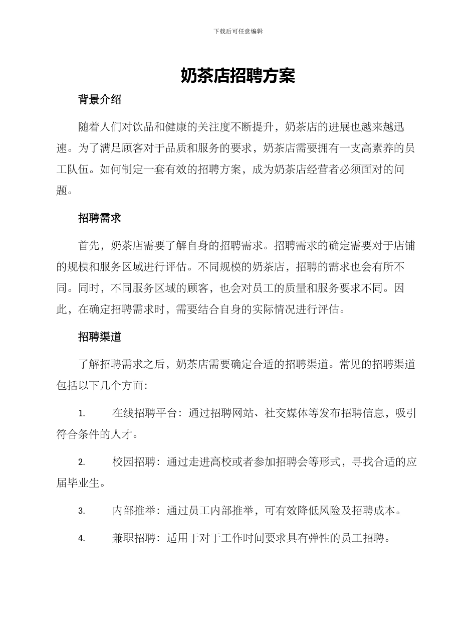 奶茶店招聘方案_第1页