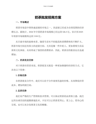 奶茶批发招商方案