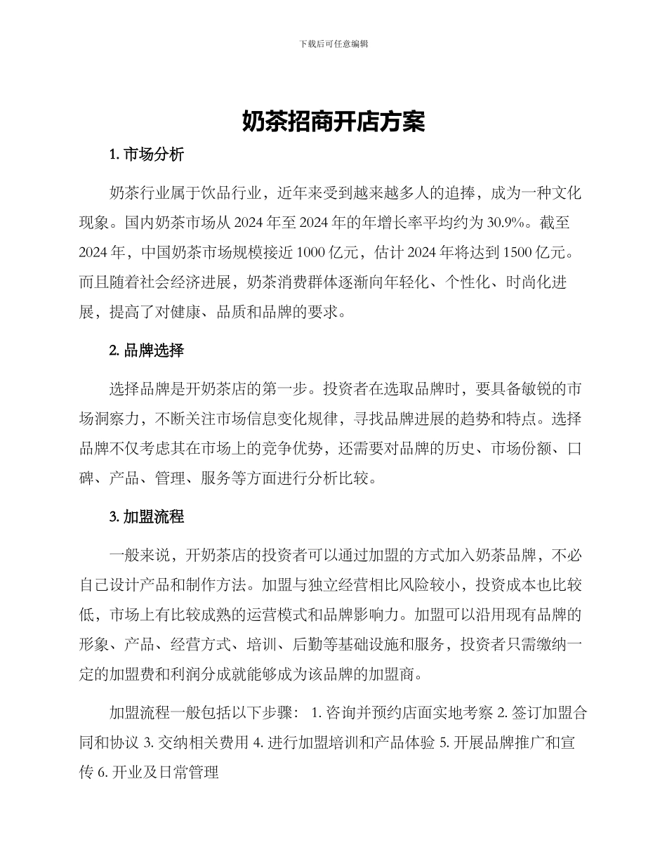 奶茶招商开店方案_第1页