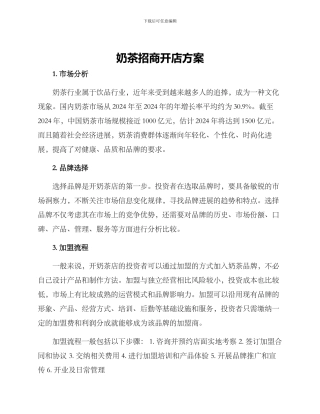 奶茶招商开店方案