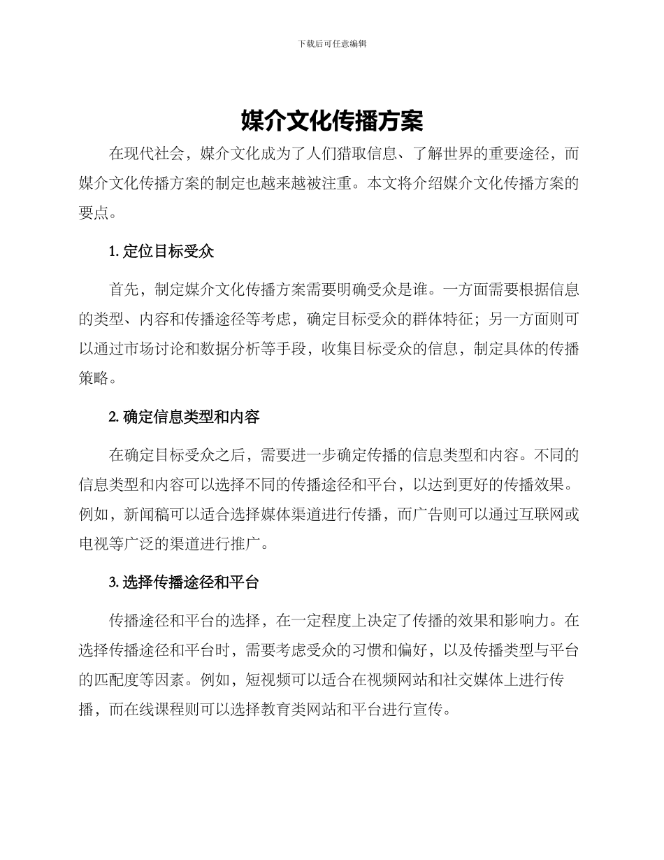 媒介文化传播方案_第1页