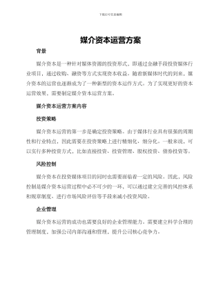媒介资本运营方案