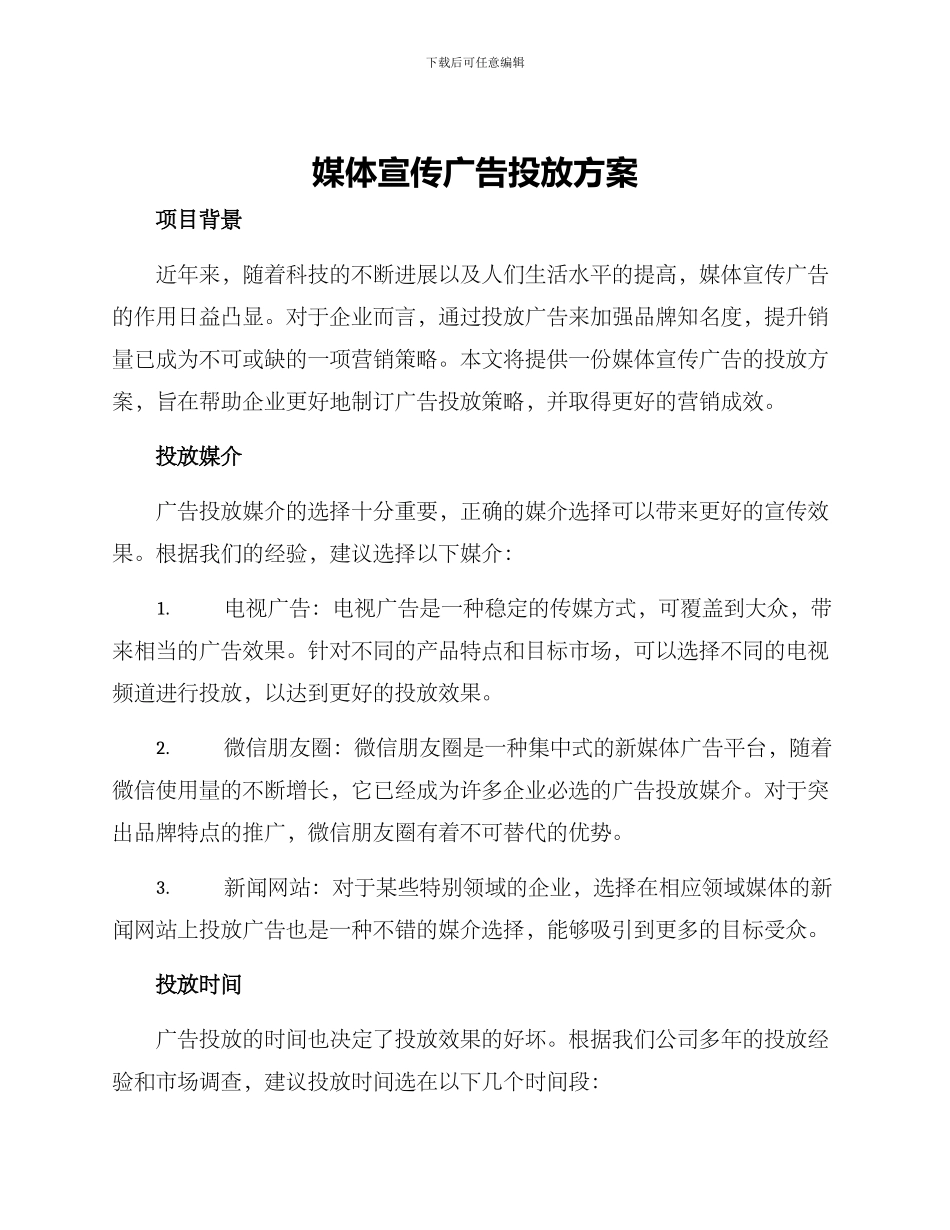 媒体宣传广告投放方案_第1页