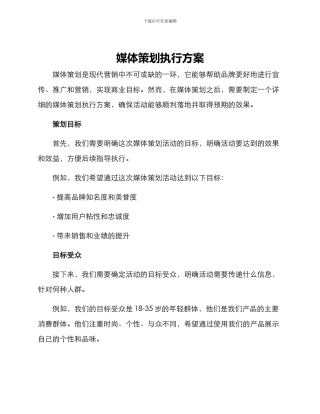 媒体策划执行方案