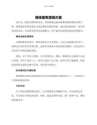 媒体聚焦营销方案