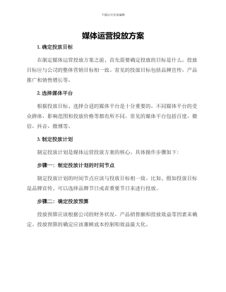 媒体运营投放方案