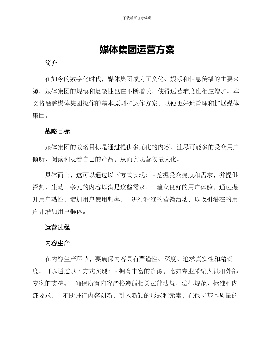 媒体集团运营方案_第1页