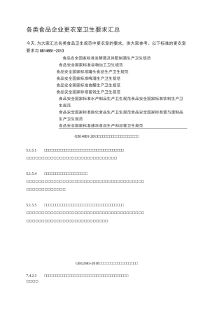 各类食品企业更衣室卫生要求汇总