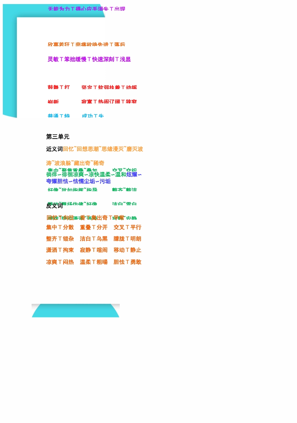 部编四年级语文下册近义词反义词汇总_第3页