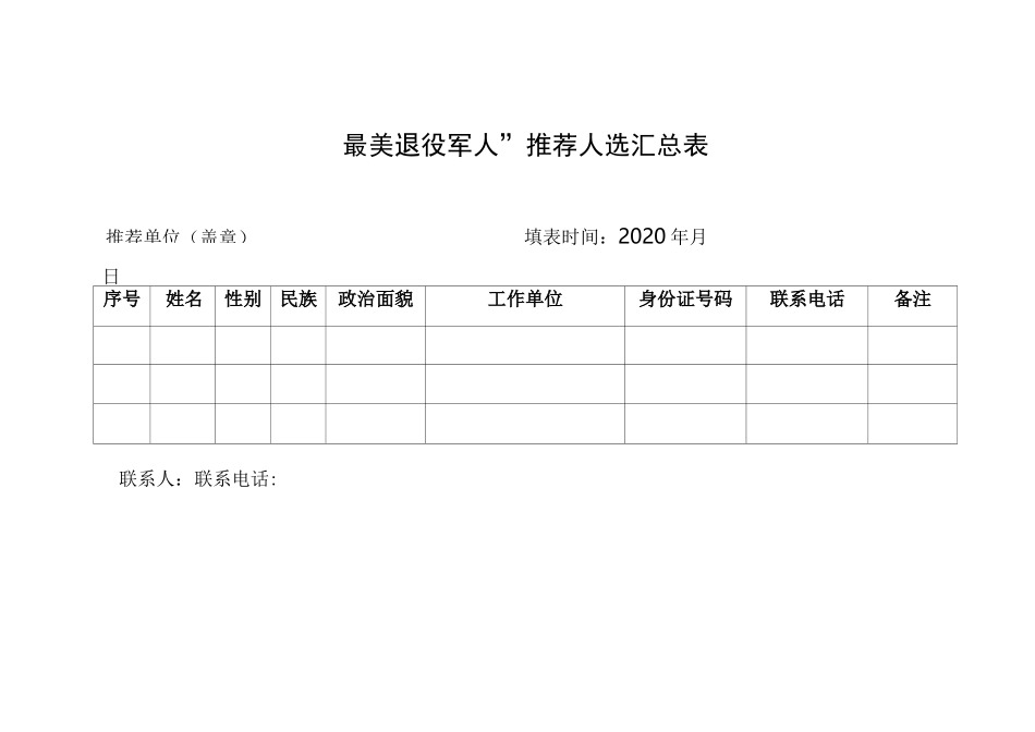 “最美退役军人”推荐表标准模板_第1页