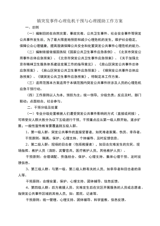 突发事件心理危机干预与心理援助工作方案
