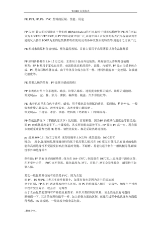 PE,PET,PP,PS,PVC塑料的区别、性能、用途