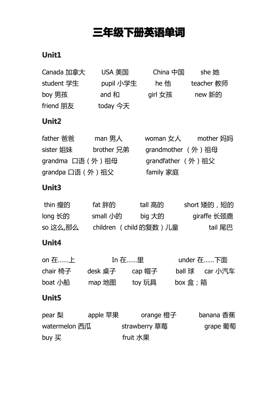 pep人教版小学英语单词表打印版_第2页