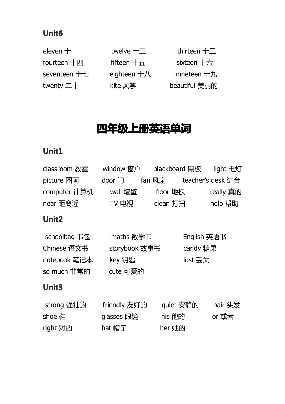 pep人教版小学英语单词表打印版_第3页