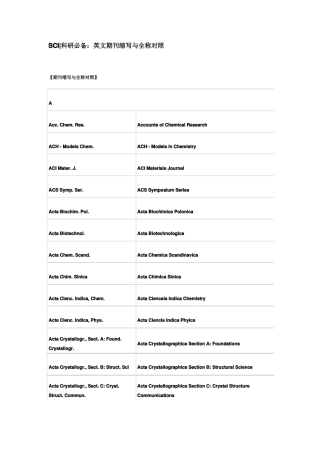 SCI科研必备：英文期刊缩写与全称对照