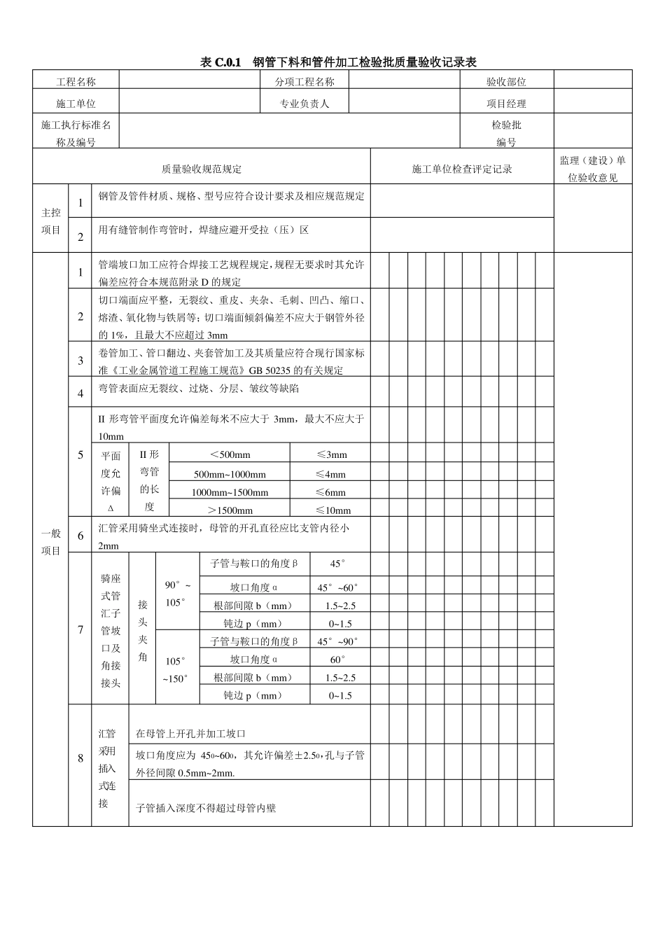 SY4202016站内工艺管道工程检验批表格_第1页