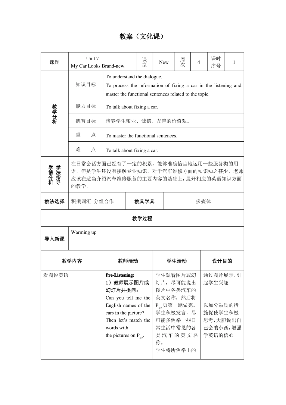unit7外研社中职英语教案bookII_第1页