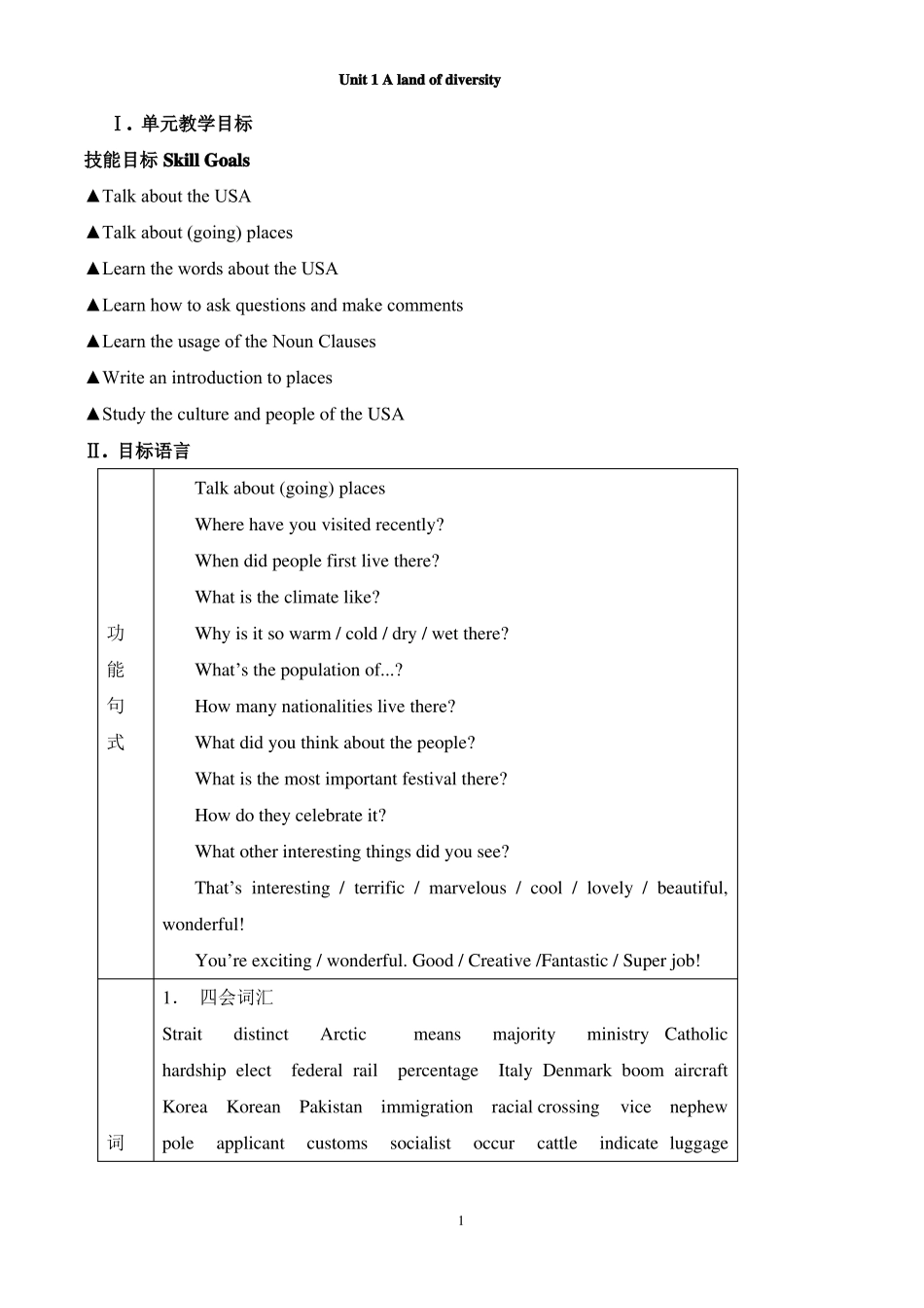 Unit一Alandofdiversity全单元教案_第1页