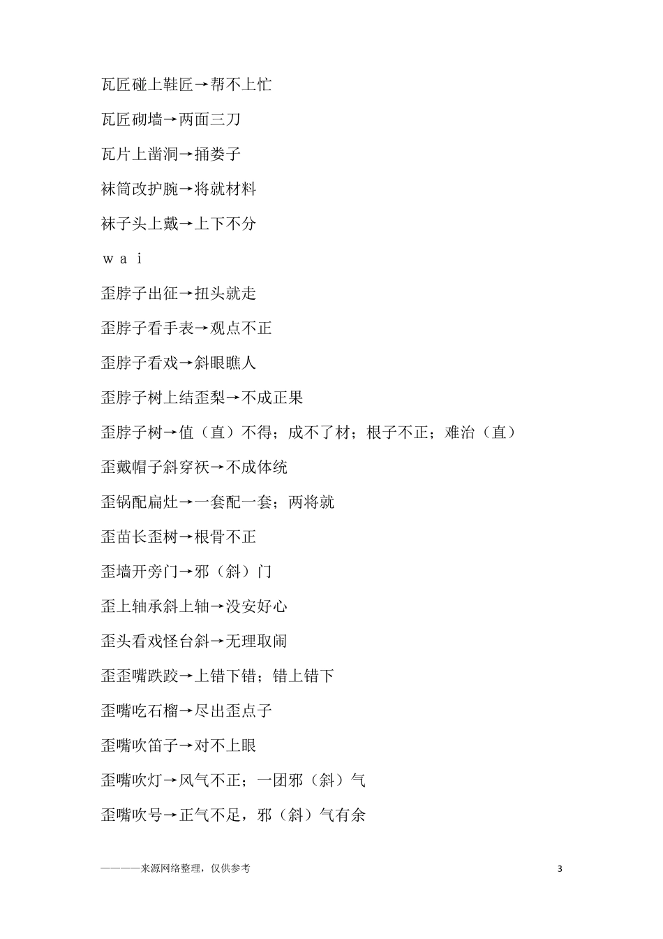 W常用歇后语词典按拼音排名_第3页