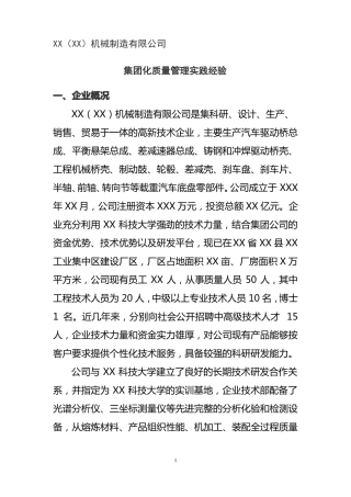 XX公司质量标杆文档要点