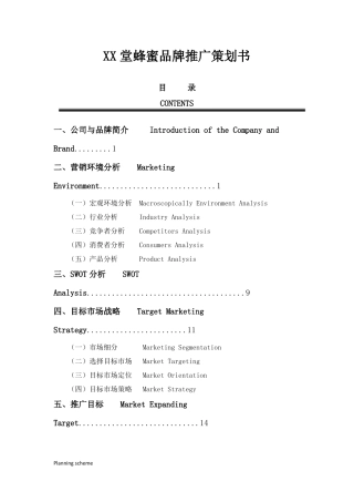 XX堂蜂蜜品牌推广策划书71全套完整方案