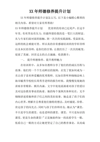 XX年师德修养提升计划