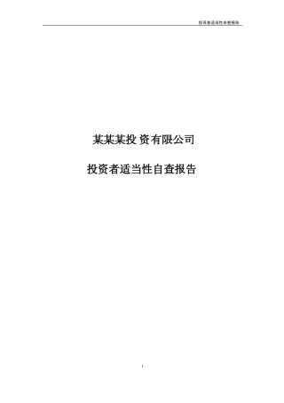 XX投资有限公司投资者适当性自查报告