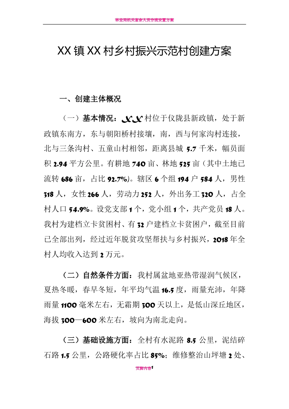 xx村乡村振兴示范村创建方案_第1页