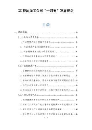 XX粮油加工公司十四五发展规划