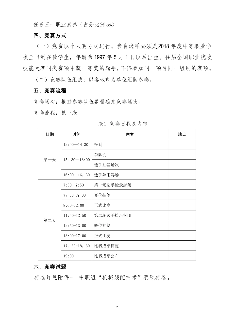 ZZ022018年安徽职业院校技能大赛中职组机械装配技术赛项规程_第2页