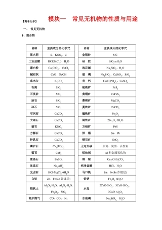 【2020年高考化学】常见无机物的性质与用途