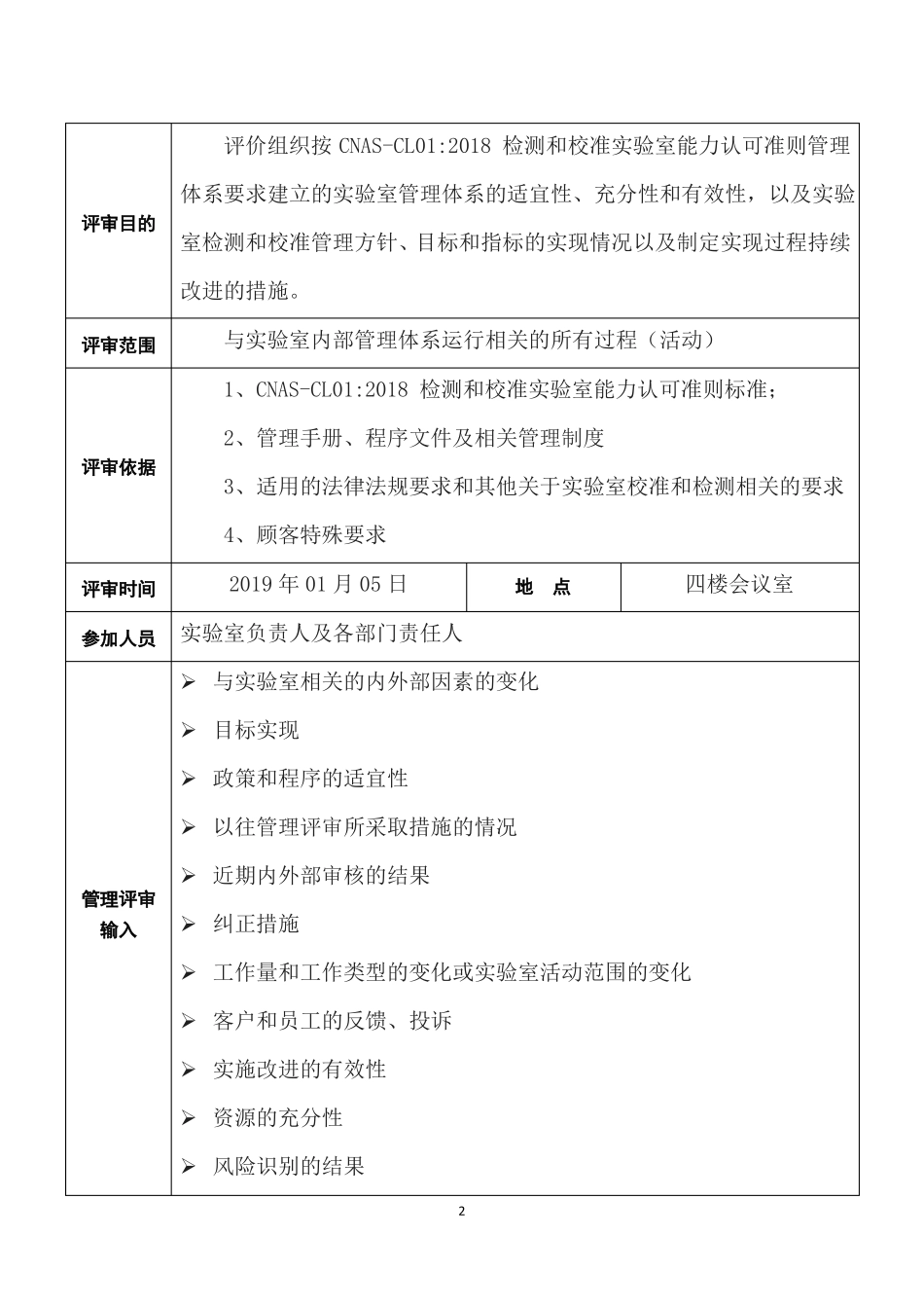 【CNASCL012018内部管理评审报告】2018年最新IEC17025检测和校准试验室能力认可准则管理体系审核资料_第2页